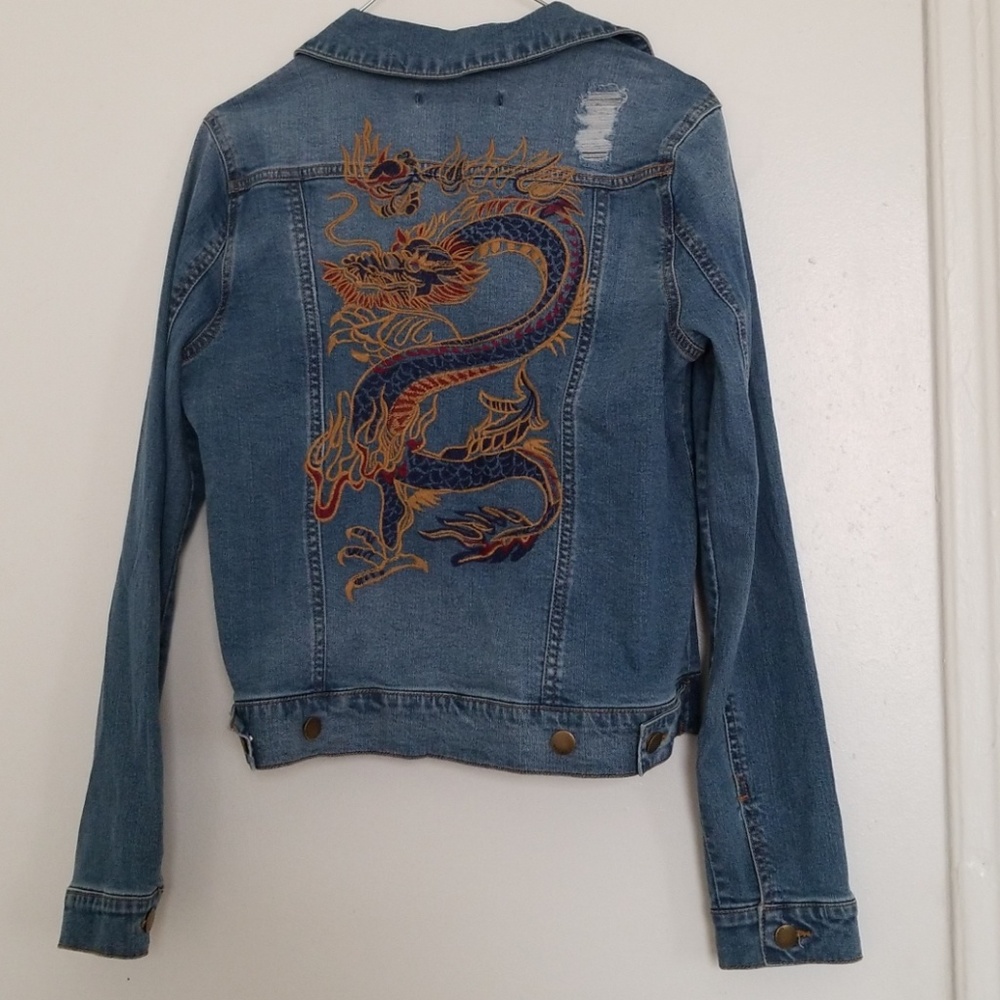 Max Jeans Blue Jean Jacket with Dragon Embroidery